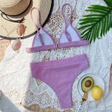 Two Piece Solid Color Simple High Waist Swimwear