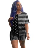 Summer Flag Print Cotton Shirt and Biker Shorts Set