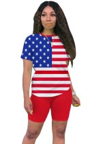 Summer Flag Print Shirt and Biker Shorts Set
