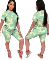 Summer Tie Dye Two Piece Biker Shorts Set