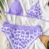 Purple Leopard Two Piece High Waist Halter Swimwear