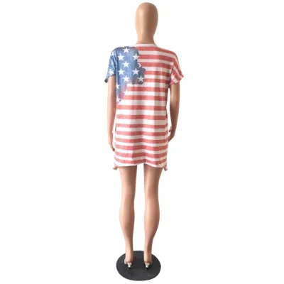 Summer Flag Print O-Neck Shirt
