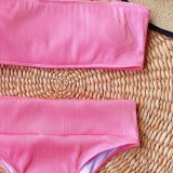 Two Piece Solid Color High Waist Bandeau Swimwear