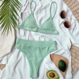 Two Piece Solid Color Simple High Waist Swimwear