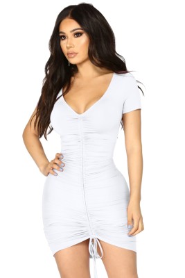 Sexy Short Sleeve Ruched Mini Dress