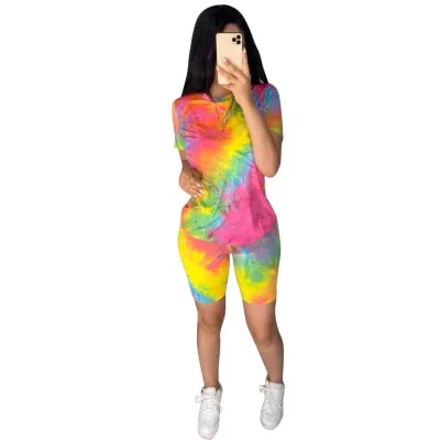 Summer Tie Dye Two Piece Leisure Shorts Set