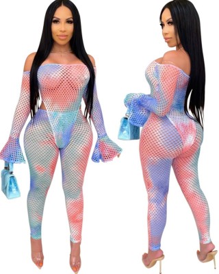 Sexy Fishnet Two Piece Off Shoulder Jumpsuit