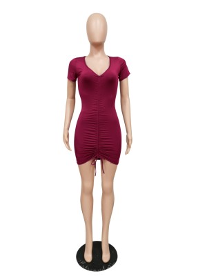 Sexy Short Sleeve Ruched Mini Dress