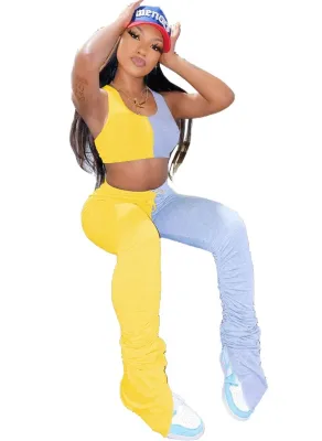 Summer Sexy Contrast Two Piece Stacked Pants Set