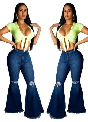Sexy High Waist Ripped Flare Jeans