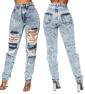 Plus Size High Waist Ripped Jeans