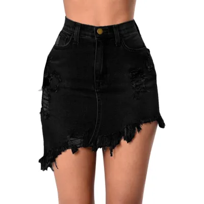 Sexy High Waist Irregular Denim Mini Skirt