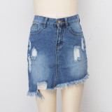 Sexy High Waist Irregular Denim Mini Skirt