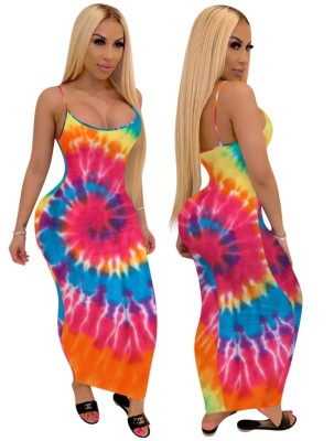 Sexy Tie Dye Straps Midi Dress