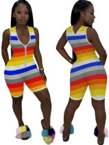 Summer Sleeveless Colorful Zipper Bodycon Rompers