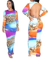 Multi-Color Sexy Cut Out Back Long Sleeve Midi Dress