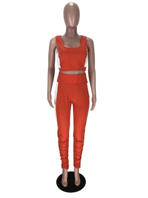 Sexy Contrast Bodycon Crop Top and Stacked Pants Set