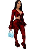 Print Long Sleeve Sexy Knot Bodycon Jumpsuit