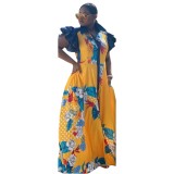 African Floral Print Casual Long Dress