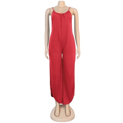 Solid Color Halter Slit Loose Jumpsuit