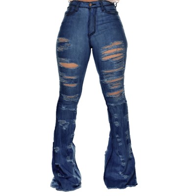 Stylish High Waist Ripped Jean Trousers