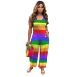 Casual Colorful Sleeveless Loose Jumpsuit