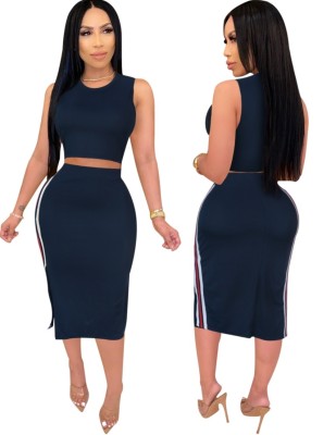 Summer Sexy Bodycon Two Piece Midi Skirt Set