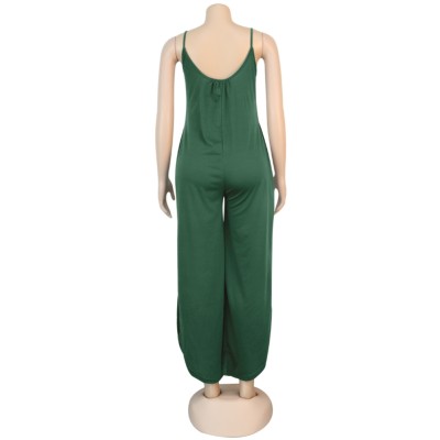 Solid Color Halter Slit Loose Jumpsuit