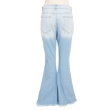 Plus Size High Waist Ripped Flare Jean Trousers