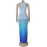 Sexy Gradient Sleeveless Fit Long Tank Dress