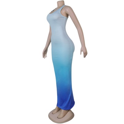 Sexy Gradient Sleeveless Fit Long Tank Dress