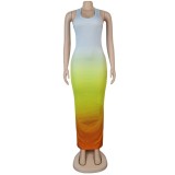 Sexy Gradient Sleeveless Fit Long Tank Dress