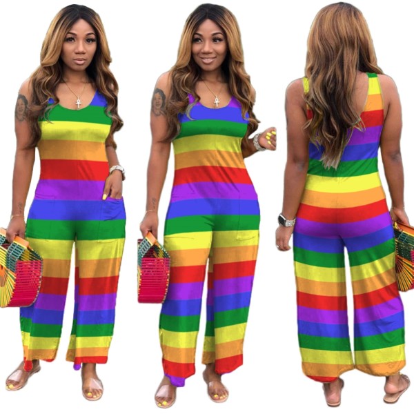 Casual Colorful Sleeveless Loose Jumpsuit