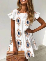 Summer White Print Boho Dress