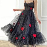 Vintage Black Dot Strap Prom Dress