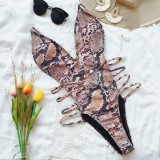 Sexy Snake Skin One Piece Halter Swimwear