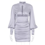 Sexy Long Sleeve Ruched Mini Dress