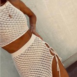 Summer White Two Piece Beach Skirt Set