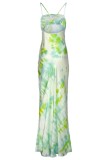 Tie Dye Elegant Halter Long Dress