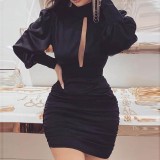 Sexy Long Sleeve Ruched Mini Dress