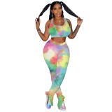 Tie Dye Sexy Crop Top and Stacked Legging Set