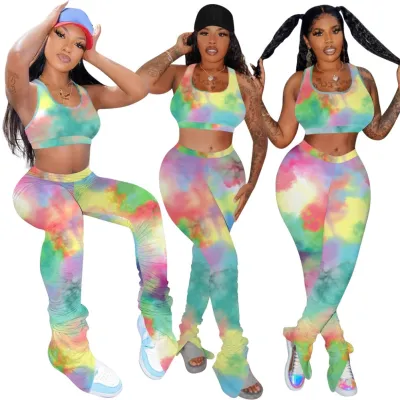 Tie Dye Sexy Crop Top and Stacked Legging Set