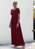 Summer Casual Solid Color O-Neck Long Dress