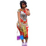 Summer African Poker Print Midi Dress