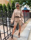 Solid Color Autumn Two Piece Matching Shorts Leisure Suit
