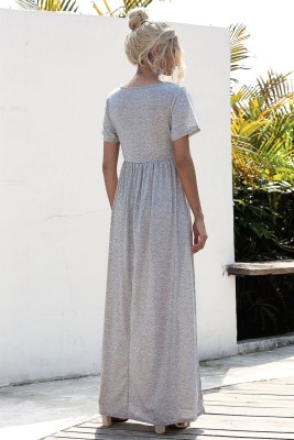 Summer Casual Solid Color O-Neck Long Dress