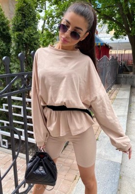 Solid Color Autumn Two Piece Matching Shorts Leisure Suit
