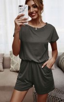 Summer Solid Color O-Neck Leisure Rompers