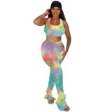 Tie Dye Sexy Crop Top and Stacked Legging Set