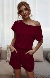 Summer Solid Color O-Neck Leisure Rompers